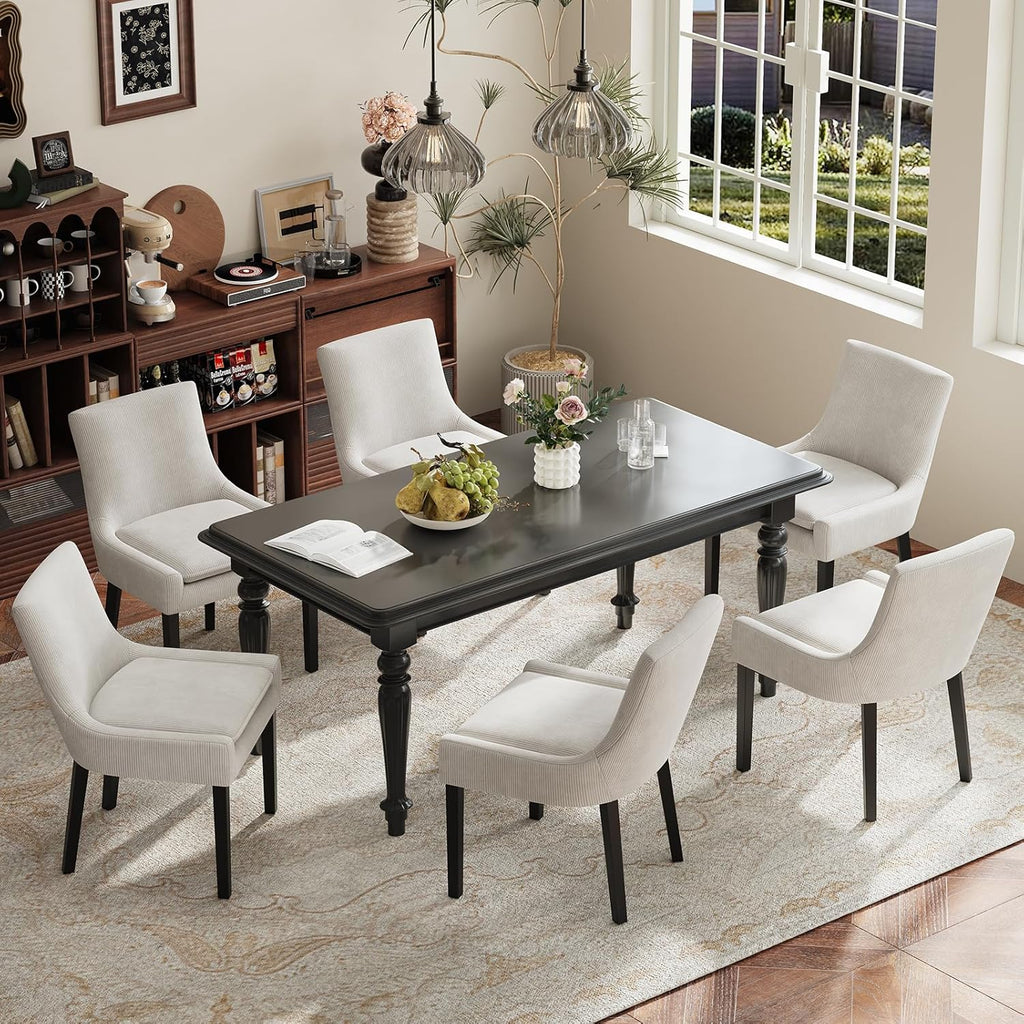 MALOL Dining Chairs Set of 4, Upholstered Corduroy Dining Room Chair with Wood Legs, Mid-Back Padded Kitchen Side Chairs for Dining Room, Beige