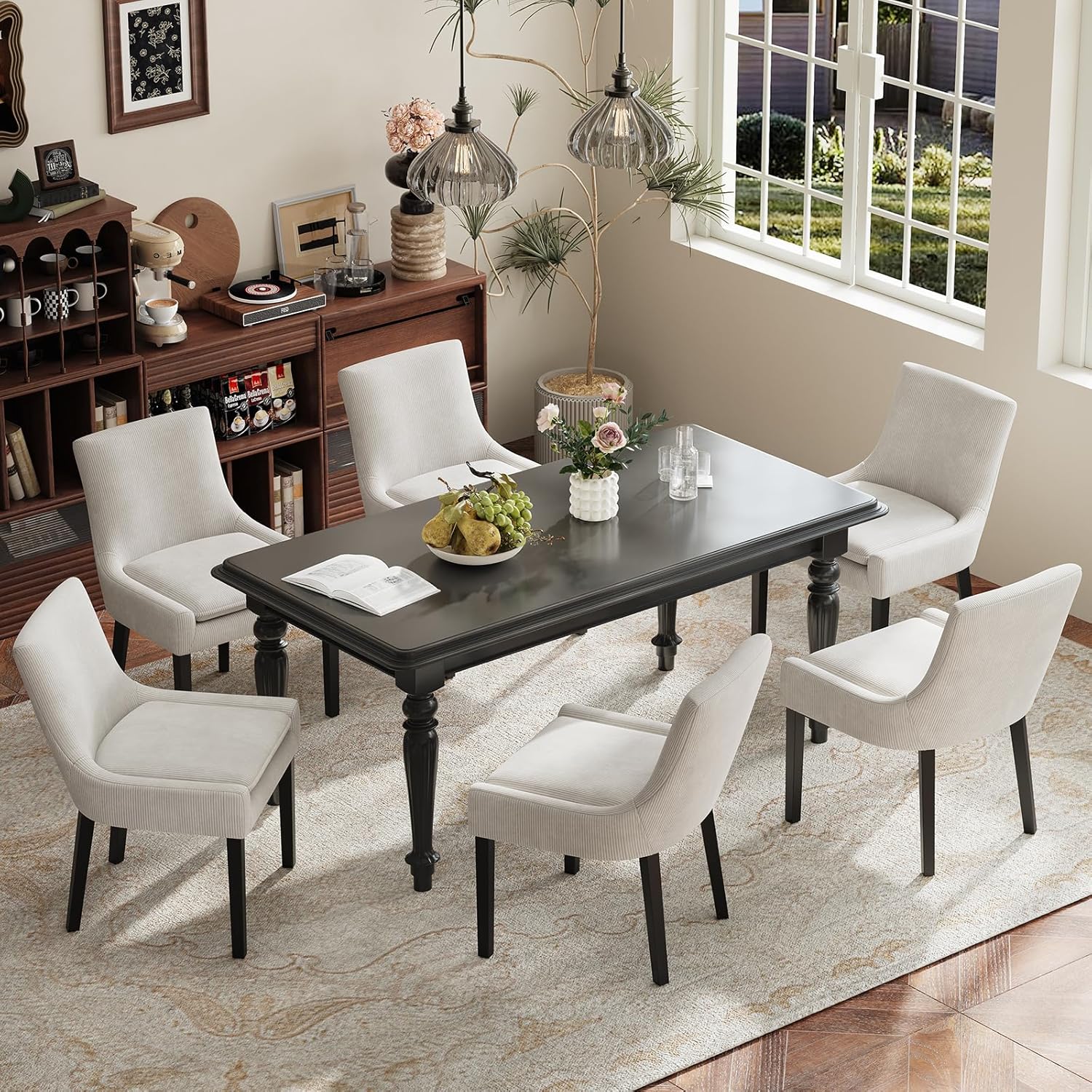 MALOL Dining Chairs Set of 4, Upholstered Corduroy Dining Room Chair with Wood Legs, Mid-Back Padded Kitchen Side Chairs for Dining Room, Beige