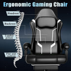 Ergonomic Gaming Chair, Video Game Chair with Pocket Spring Cushion and Footrest, Height Adjustable Computer Chair with Swivel Seat and Headrest (White)