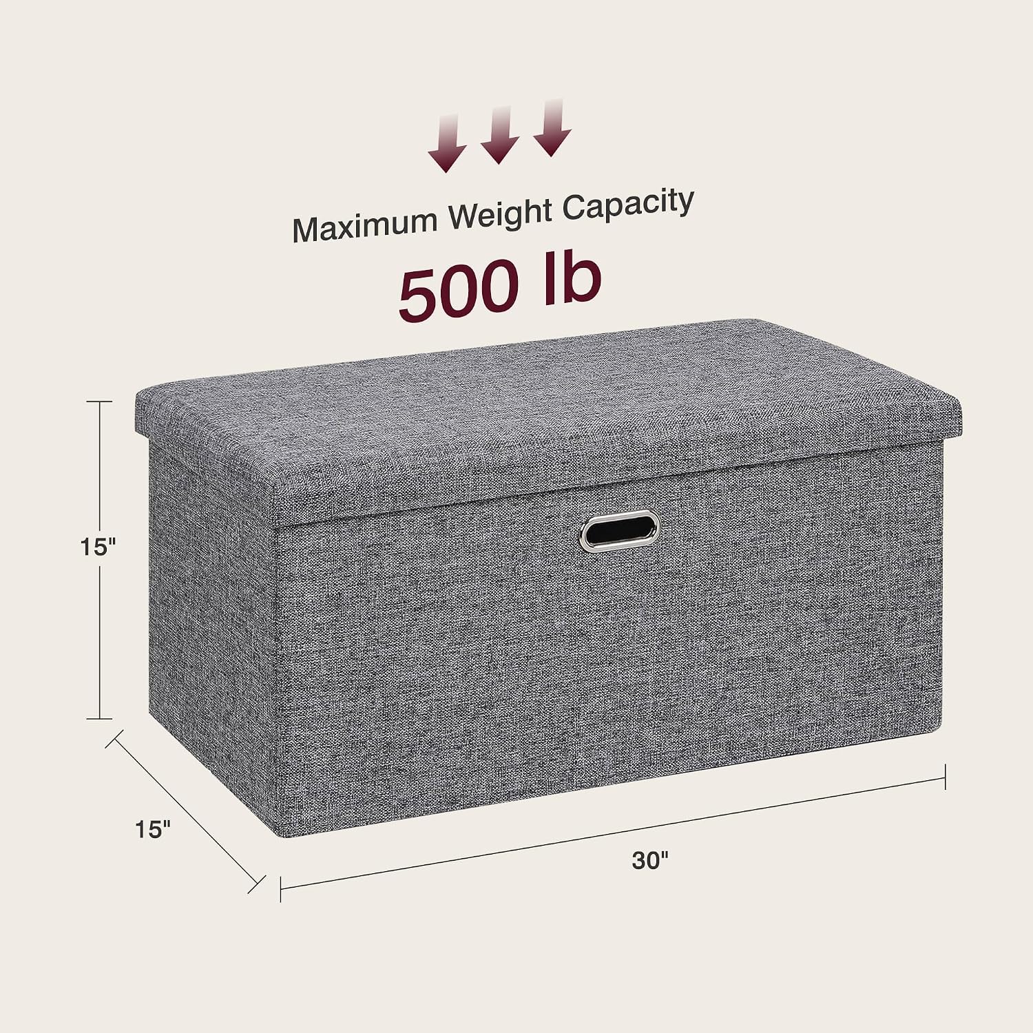 VECELO 30'' Folding Storage Ottoman Bench, End of Bed Linen Fabric Foot Rest Stool with Padded Seat, Large Footstools for Bedroom, Living Room, Load 500 lb, Grey