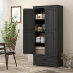 69" Tall Kitchen Pantry Storage Cabinet, Farmhouse Freestanding Pantry Cabinet with 2 Doors, Drawer and Adjustable Shelves for Dining Room, Black,15.7 * 31.5 * 68.9