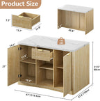 Kitchen Island Cart with Storage, 47.2"x31.5" Kitchen Island Marble Top Adjustable Shelf Rolling Storage Cart with Drawer Coffee Bar Cabinet with Power Outlet - Natural Wood