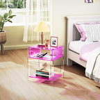 Acrylic Side Table for Living Room, Acrylic Nightstand for Bedroom, L-Series, 15.7'' x 11.8'' × 19.7'' inches (Pink)