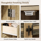 Einhomn 64" Farmhouse Sideboard Cabinet with 3 Drawers and 4 Doors, Buffet Cabinet with Adjustable Shelves and Curved Glass Doors, Large Storage Cabinet for Dining Room, Living Room, Kitchen,Natural
