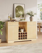 55" Fluted Wine Bar Cabinet - Coffee Bar Cabinets for Home with Storage, 2 Door & 2 Drawer Buffet Sideboard with Liquor Rack and Glass Holder, Alcohol Indoor Bars for Living Room, Kitchen