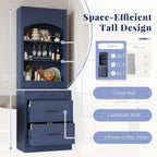 LUMISOL 83.7" Freestanding Tall Kitchen Pantry with 5 Drawers and Glass Holders, Modern Kitchens Storage Cabinet with Adjustable Shelf and Faux Marble Top, Wooden Kitchen Hutch, Blue