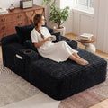 65" L Oversized Chaise Lounge Chair Indoor,Comfy Boneless Reading Chair with Cup Holder & Side Pockets,Corduroy Fabric Single Cloud Sofa Chair for Living Room & Bedroom,No Assembly, Black