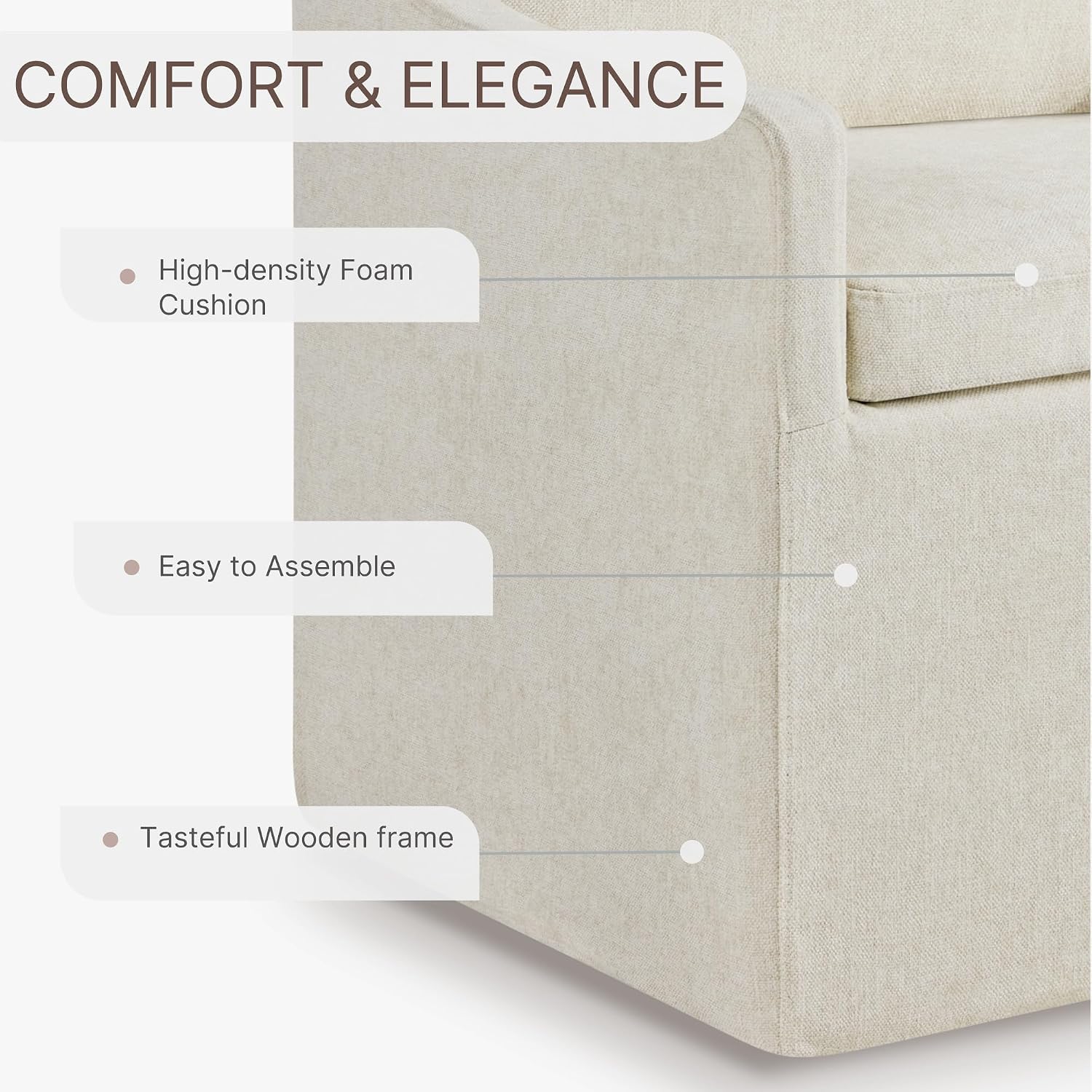 KISLOT Upholstered Dining Chairs Set of 4, Washable Cover Modren Deskchair with 4 Casters & Hidden Storage for Dining Room, Living Room, Home Office, Beige, 4 Box