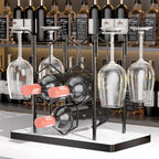 Countertop Wine Rack,Freestanding Modern Metal Small Wine Rack for 4 Wine Bottles and 4 Glasses,3 Tier Tabletop Wine Holder Stand for Cabinet, Pantry, Wine Bottle Storage