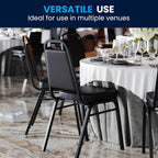 Flash Furniture Hercules Set of 4 Trapezoidal Vinyl Stacking Chairs, Commercial Stackable Chairs with Padded Seats and Backs, Black