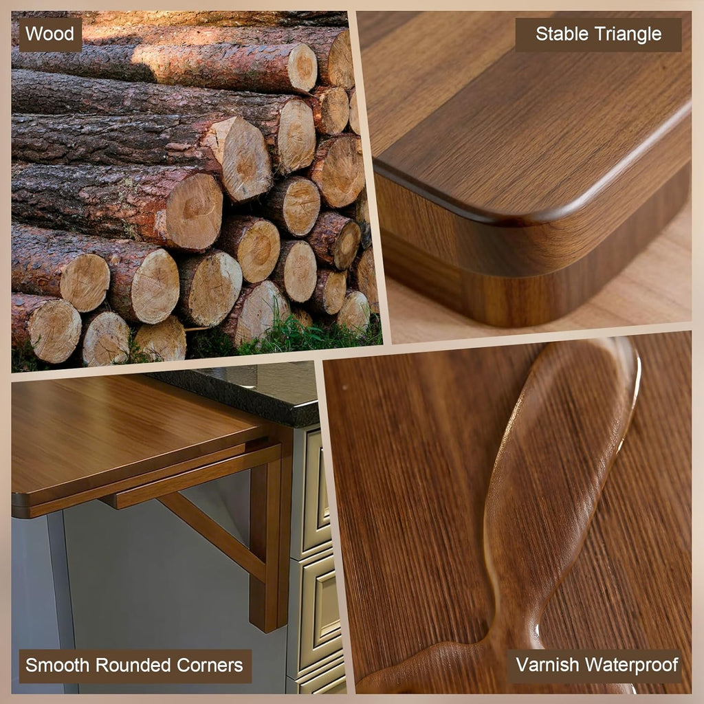 MM MELISEN Wall Desk - 24x16 Inch, Walnut Color Compact Desk for Laundry Room or Kitchen Area. Solid Wood fold-Down Surface for Daily tasks. Stores Flat When not in use