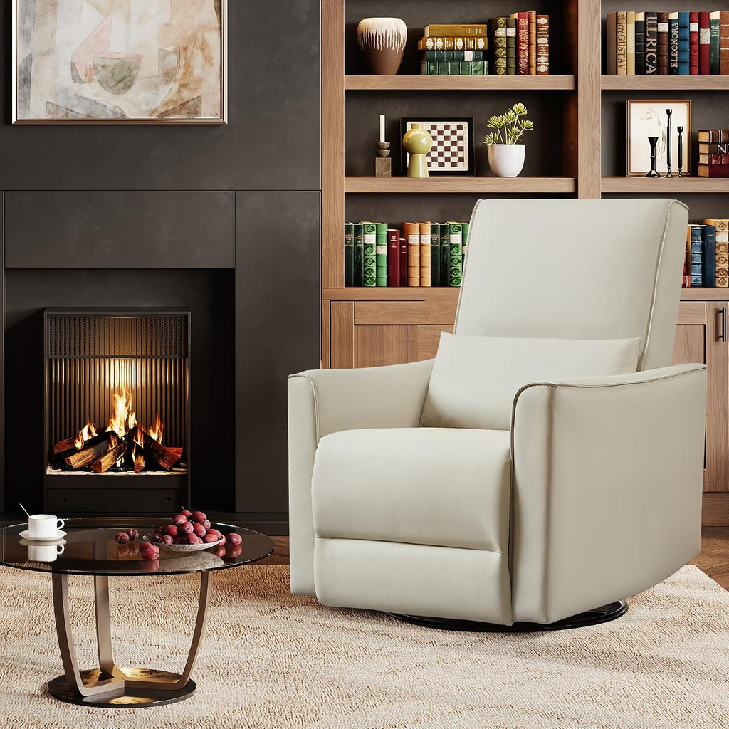 IDEALHOUSE Swivel Rocking Nursery Recliner Chair Rocker Recliner Glider Deep Seat PU Leather Sofa Chair with high Backrest for Nursery, Living Room, Bedroom & Home Movie Theater (White)