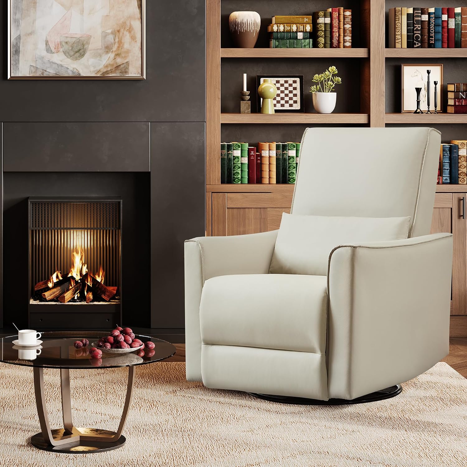IDEALHOUSE Swivel Rocking Nursery Recliner Chair Rocker Recliner Glider Deep Seat PU Leather Sofa Chair with high Backrest for Nursery, Living Room, Bedroom & Home Movie Theater (White)