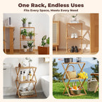 3-Tier Bamboo Folding Shelf, Multi-Purpose Storage Rack for Shoes, Plants, Camping Gear, Entryway, Closet, Bedroom, Hallway & Outdoor Use, Space-Saving Foldable Organizer