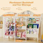 B1 Kids Bookshelf and Toy Storage, 3-Tier Book Shelf for Kids Rooms, Sling Baby Bookcase with Stuffed Animal Storage, Montessori Toddler Bookshelf for Nursery, Bedroom, Playroom, White