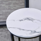 Modern Side Table with Faux Marble MDF Top, Black Metal X-Base, Compact End Table for Small Spaces Living Room Bedroom, Stable and Easy to Assemble