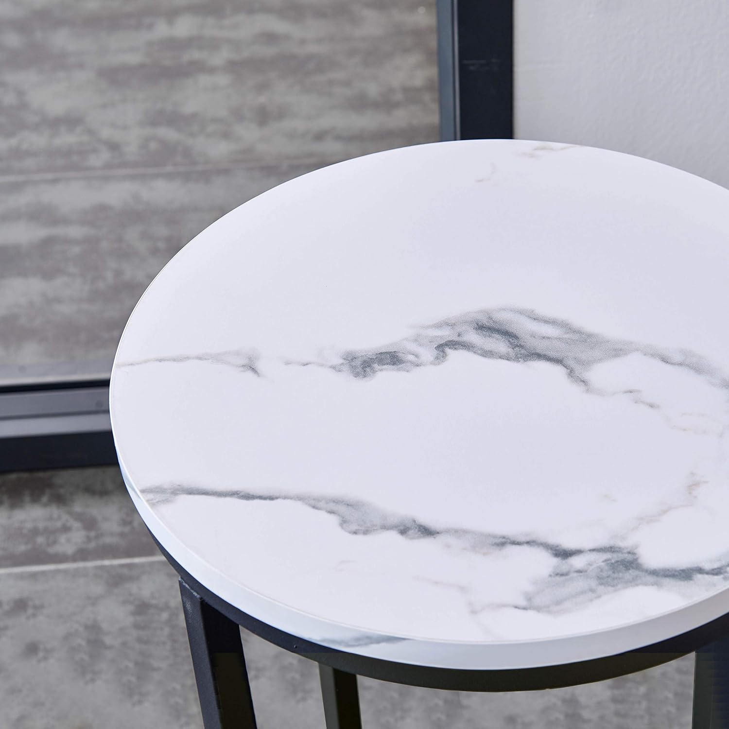 Modern Side Table with Faux Marble MDF Top, Black Metal X-Base, Compact End Table for Small Spaces Living Room Bedroom, Stable and Easy to Assemble