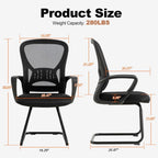 Office Desk Chair with Sled Base Set of 10,Mesh Conference Room Chairs No Wheels,Ergonomic Computer Chair with Lumbar Suppor,Office Guest Reception Waiting Room Chair,Black