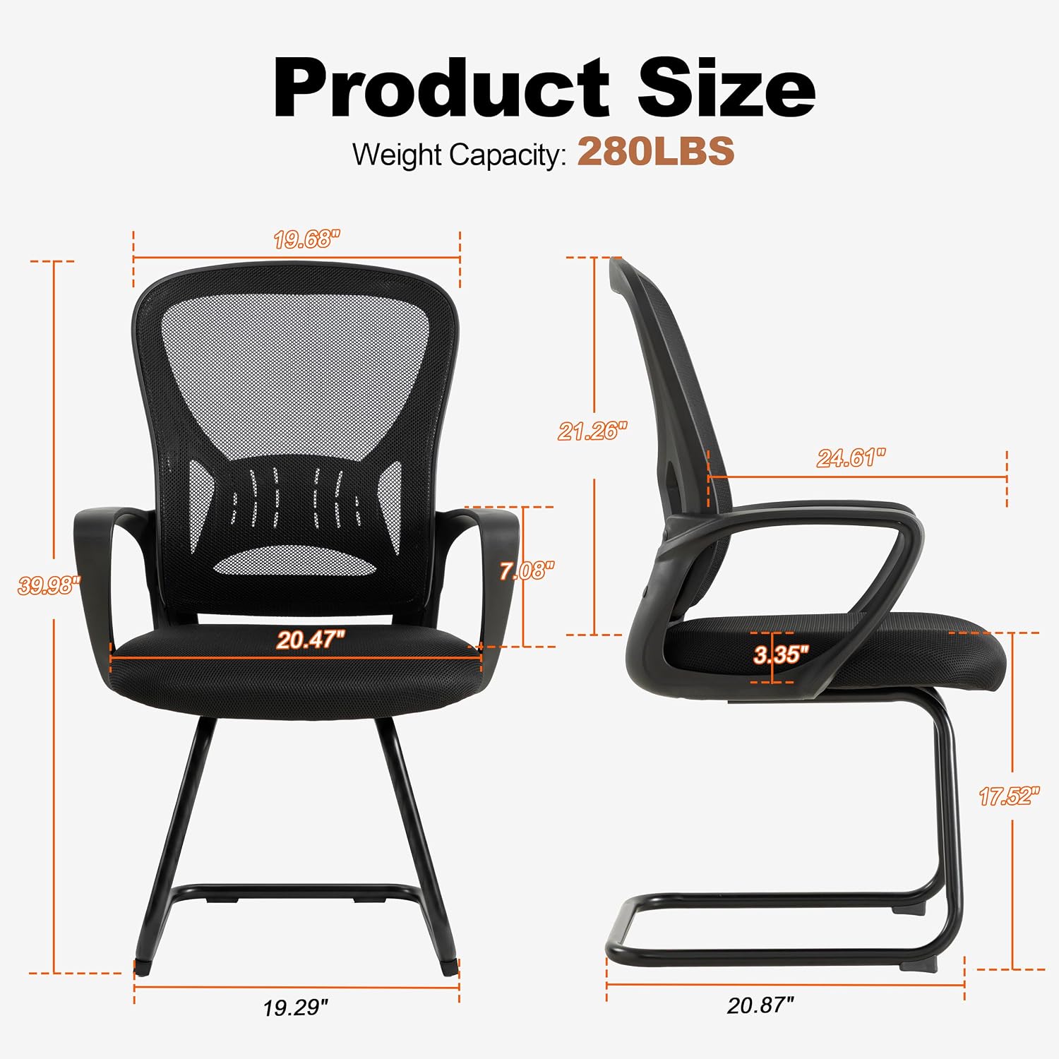 Office Desk Chair with Sled Base Set of 10,Mesh Conference Room Chairs No Wheels,Ergonomic Computer Chair with Lumbar Suppor,Office Guest Reception Waiting Room Chair,Black