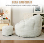 Bean Bag Chair for Adults, Gaint Beanbag Chair with Ottoman, Comfy Lazy Bean Bag Reading Chair for Living Room, Bedroom, White