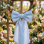 Farmhouse Sky Blue White Striped Seersucker Wreath Sash 5 Inch Wide x 54 Inch Spring St Patrick Day Wedding Holiday Party Bow Decoration