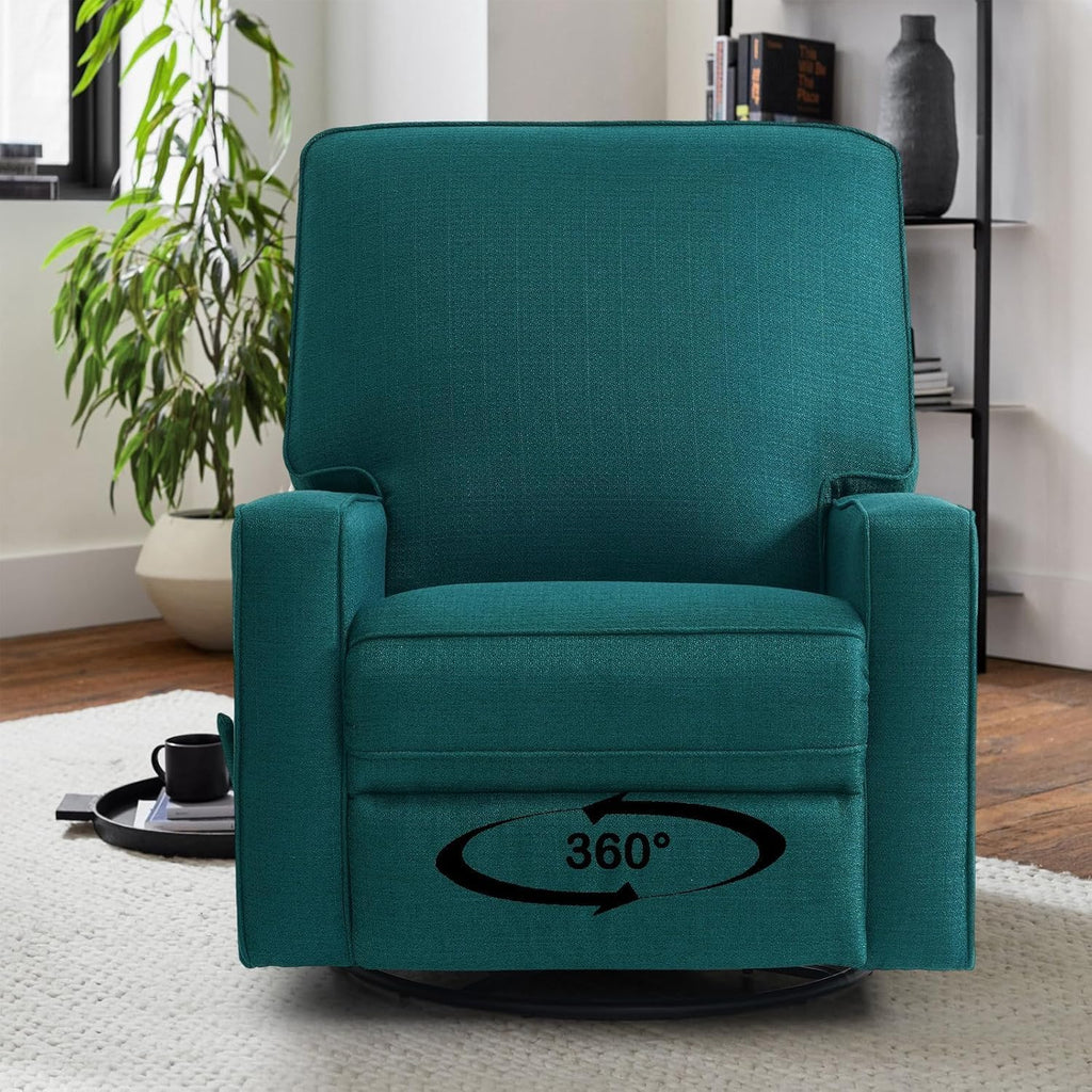 Harkawon Swivel Rocker Recliner Chair, Glider Rocker Recliner, Rocking Chair Nursery, Fabric Chair with High Back, Deep Seat, for Living Room, Bedroom, Green