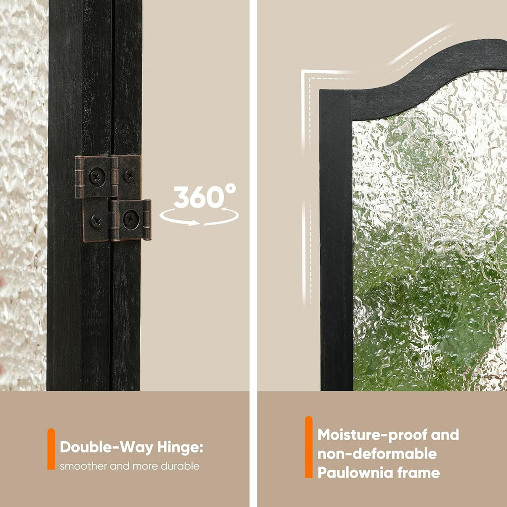 JOSTYLE Acrylic Room Divider, Black, 3-Panel, 67" H x 47.2" W | Folding Privacy Screen, Frosted Glass Like, Wood Frame, For Bedroom Office & Loft