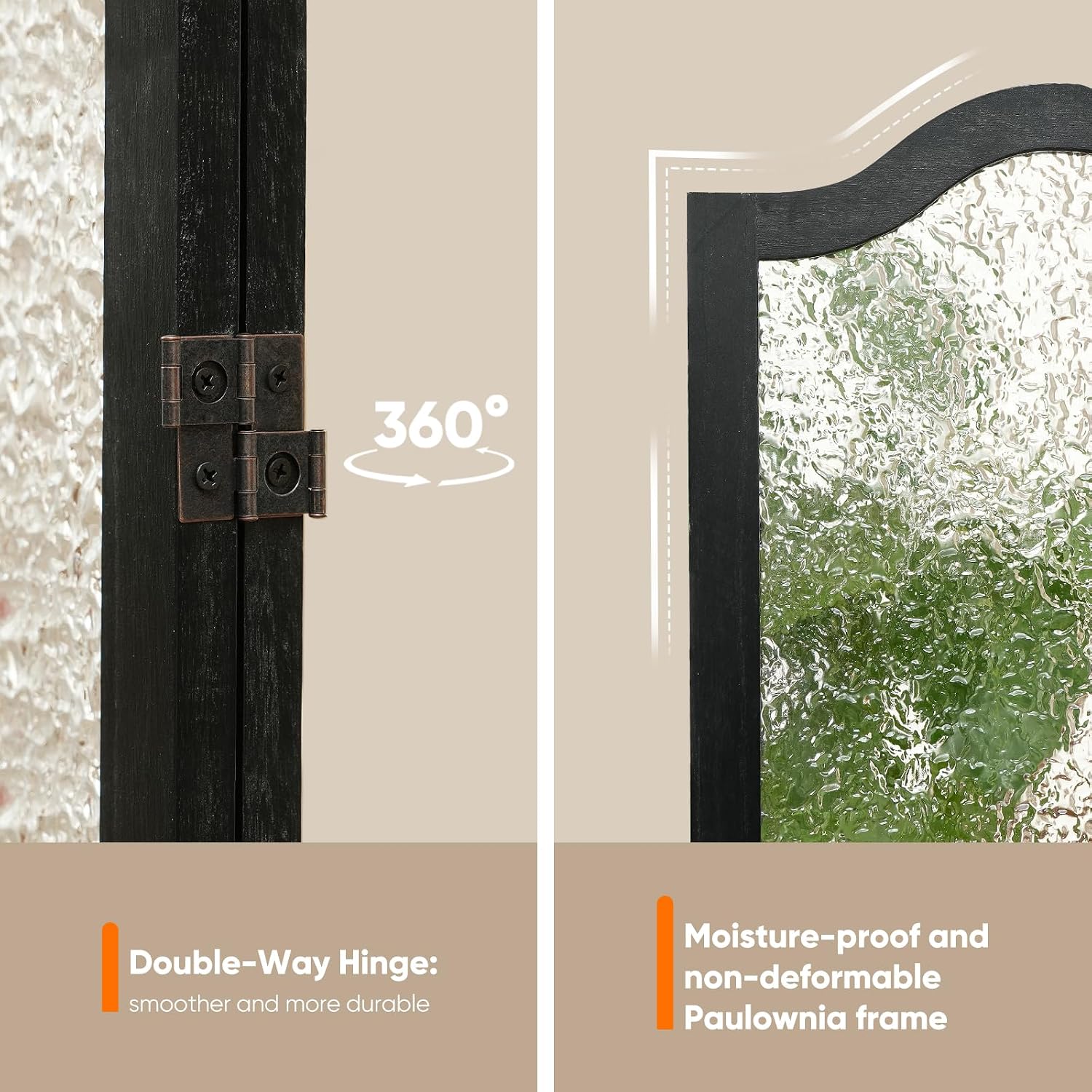 JOSTYLE Acrylic Room Divider, Black, 3-Panel, 67" H x 47.2" W | Folding Privacy Screen, Frosted Glass Like, Wood Frame, For Bedroom Office & Loft