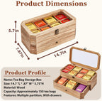 Tea Bag Organizer, Solid Wood 2 Layer Tea Box Organizer Storage, Christmas Gift Tea Bag Holder with Drawer Acrylic Window, Tea Organizer Caddy