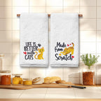 FUTBU Cat Hand Towels for Bathroom - Set of 2, Embroidered Cat Lover Gifts, Soft Cotton 14x30 Inches