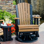 LuxCraft 2' Adirondack Outdoor Swivel Glider Chair, Patio Gliding Rocker, Swiveling Glider Rocking Chair for Outside (Antique Mahogany & Black)
