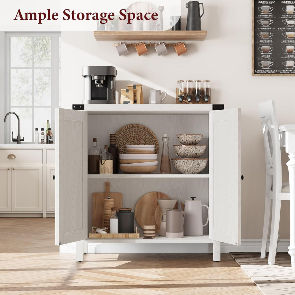 GarveeHome Small Storage Cabinet, Farmhouse Sideboard Buffet Cabinet with 2 Doors and Adjustable Shelves, Accent Entryway Console Cabinets for Living Room, Dining Room (Rustic White., 1 Pieces)
