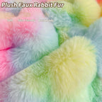 LIFEREVO Kids Fluffy Faux Rabbit Fur Bean Bag Cover (No Filler), Soft Fuzzy Stuffed Animal Storage Bubble Waffle Bean Bag for Plush Toys, Comfy Shaggy Furry Beanbag Cover Kids Girls Adults, Rainbow