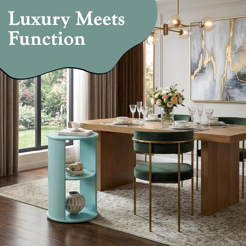 Kings Brand Furniture Round 3-Tier Accent Side Table with Storage Shelves, Wooden End Table Bedside Table for Living Room or Bedroom (Glacier)