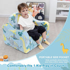 Airpanda Comfy Kids Chair and Couch with Blanket,2-in-1 Soft Fold Out Couch for Girls and Boys,Convertible Sofa Chair for Playroom, Green Dinosaur