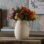 Tanvecle Off-White Ceramic Vase with 2 Handles, Sandstone Texture for Modern Farmhouse Decor, Rustic Pottery, Decorative Flower Vase, Clay Small Vase, Centerpiece for Dining Table - 7 Inch Tall