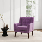 Velvet Accent Chair, Morden Upholstered Armchair for Living Room, Button Tufted Bedroom Side Reading Seat - Purple