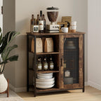 LVSOMT Mini Coffee Bar Cabinet for Home Kitchen, 27.5'' Coffee Stand Station with Adjustable Shelves & Door, Farmhouse Sideboard Buffet for Small Space, Dining Room, Living Room, Industrial Brown