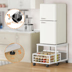 HOOBRO End Table, Mini Fridge Stand with Storage, Mini Fridge Table with Wheels and Adjustable Feet, Sturdy Metal Frame, for Living Room, Bedroom, Office, White WW155TL01