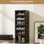 6 Tiers 12 Pairs Foldable Shoe Rack Storage Cabinet, Suitable for Closet Entryway, Collapsible Shoe Storage Organizer Cabinet with Magnetic Door，Easy Assembly (Black, 13.7x17.3x47.2)