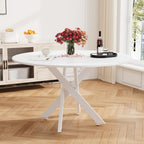 RGZ 47" White Round Kitchen Table for 4-6, Modern Save Space Wooden Circle Dining Table with Intersecting Metal Pedestal, Coffee Table for Break Room, Dining Room, Living Room