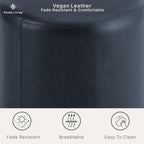 Studio Living® 19” Wentworth Ottoman Round Faux Leather Bench, Stationary Ottomans, Backless Chair, Footrest for Living Room, Footstool Office, Bedroom, Padded Seat, Navy Blue