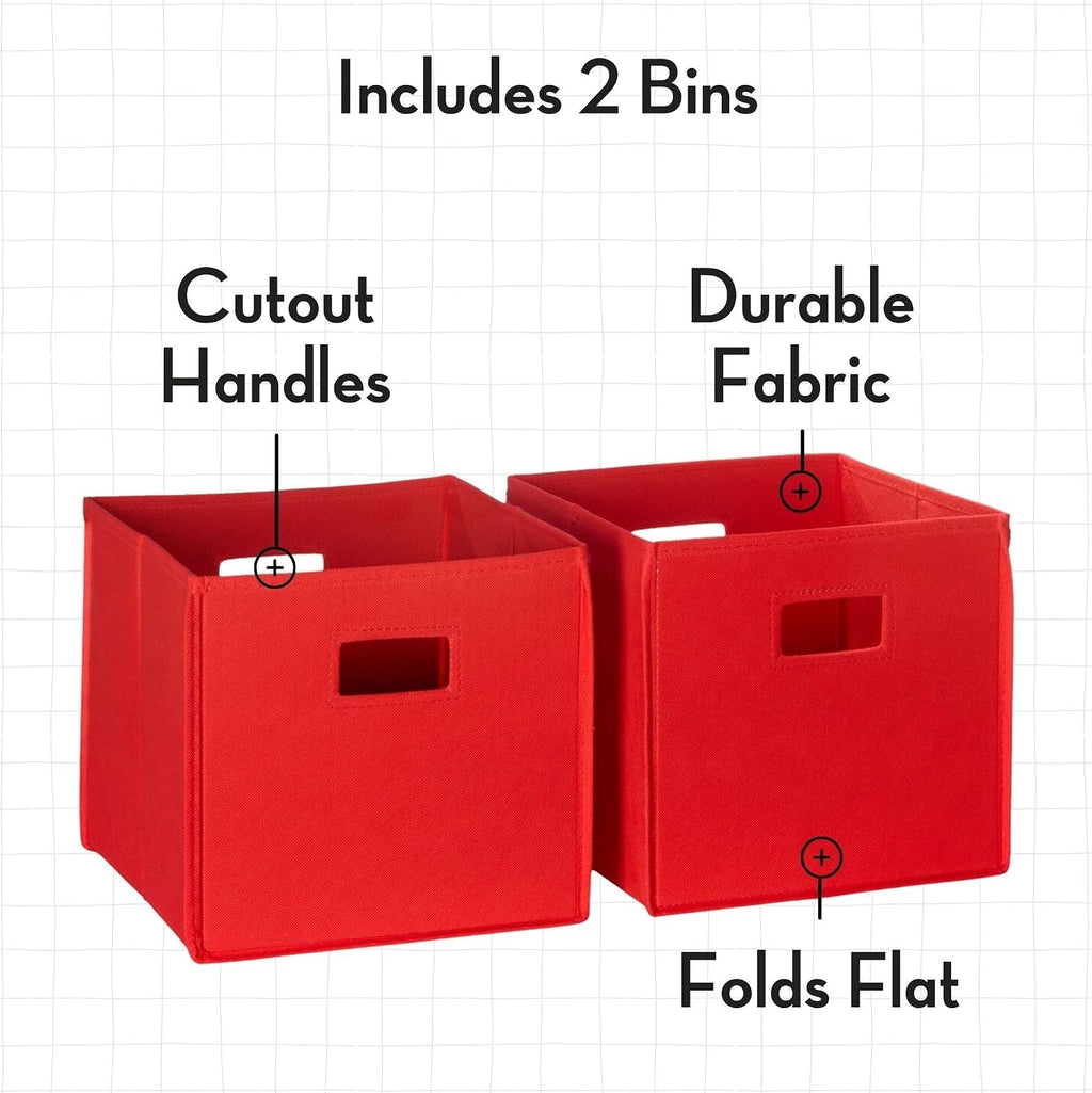 RiverRidge Kids Bookshelf with Toy Storage Organizer & Book Shelf with Spacious Veggie Bin, 2 Open Shelves and 2 Red Fabric Storage Bins - Toy Shelf for Books, Games, Puzzles