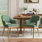 MALOL Wooden Dining Chairs Set of 2, Modern Fabric Upholstered Dining Room Chair, Kitchen Side Chairs, Farmhouse Dinner Chair with Open Back for Kitchen, Green