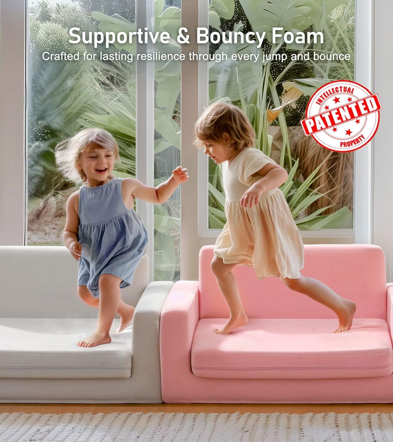 little dove 3-in-1 Extra Wide Convertible Kids Couch, Flip Open Kid Sofa, Machine-Washable Kid Couch for Girls, Kids Sofa for Fun Playtime, Gray
