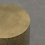 SIMPLIHOME Johnsen Tribal Accent Table – 15 inch Wide Round Metal Drum Table in Burnished Gold, Boho Modern Side Table for Living Room with Embossed Tribal Pattern, Assembled