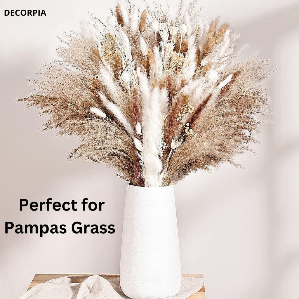 DECORPIA 12 Inch Tall Premium Quality Ceramic Vase | Flower Vase for Home Decor | Farmhouse Decor, Desk Decor, Modern Decor, Aesthetic Room Decor, White Vase for Bohemian Decor, Pampas Vase, White