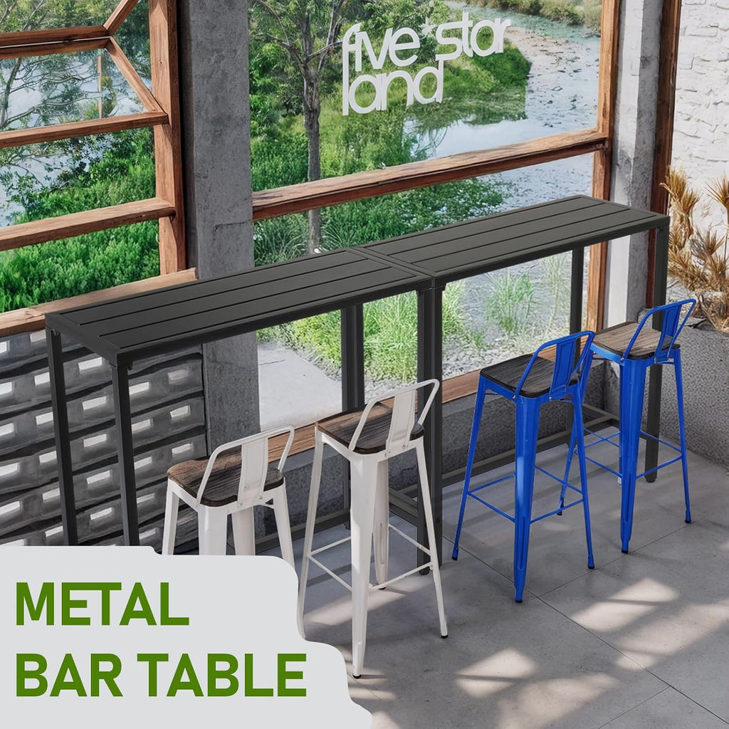 Outvita Outdoor Bar Table, Heavy Duty 40" Metal Table for Balcony Bistro | Waterproof Sturdy Frame Adjustable Foot for Hot Tub Patio Backyard Balcony Hallway Rectangle Black Heavy Duty Counter Height