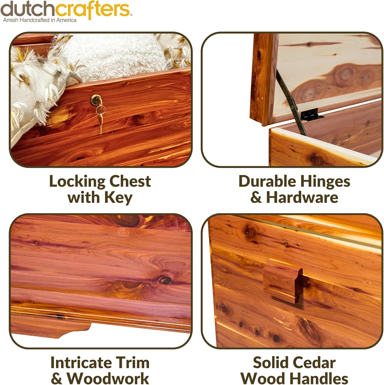 DutchCrafters Red Cedar Wood Blanket Storage for Living Room, Fully Lined Hope Chest, Bedroom Bench, Lockable Storage Box, Locking Chest with Handles and Waterfall Edge - Amish Made in USA (45" Large)