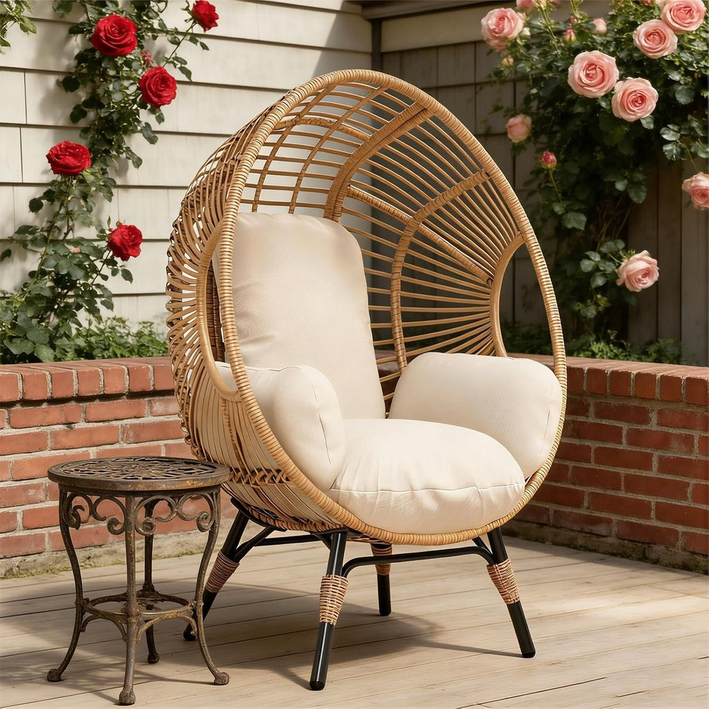 Balcony Chairs Egg Wicker Design, 400lbs Capacity, Indoor Outdoor Use, Weather-Resistant PE Rattan(Natural)